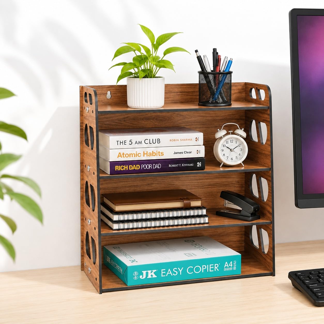 Gift Kya De Gkd Bookshelf/Storage Shelves/Book Rack, 4Tier Wooden Book Shelf For Home, Office Desk, Wall Mounted Bookshelf, Mul