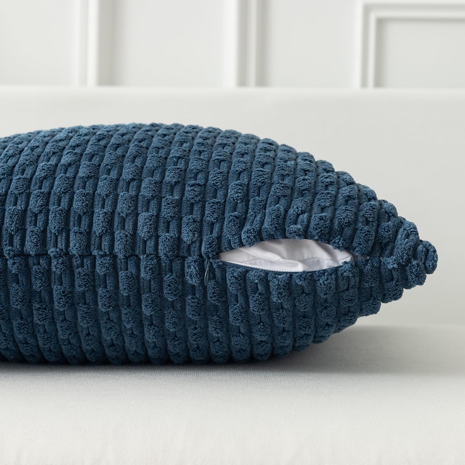 Kevin Textile Pack Of 2 Blue Corduroy Decorative Throw Pillow Covers 24X24 Inch Soft Boho Striped Pillow Covers Modern Farmhouse Home Decor For Autumn Sofa Living Room Couch Bed