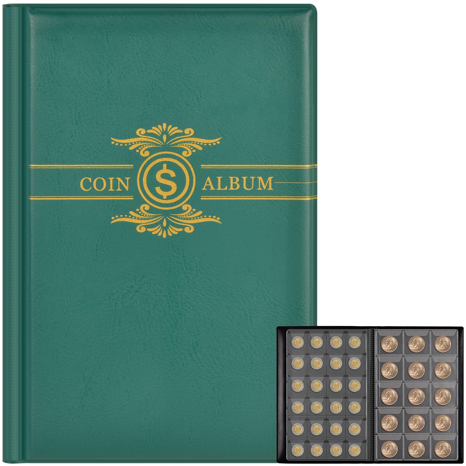 Coin Collection Book Holder Album For Collectors, 300 Pockets Coins Display Storage Case, Collecting Sleeves Organizer Box For C