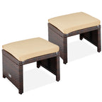 Best Choice Products Set Of 2 Wicker Ottomans, Multipurpose Outdoor Furniture For Patio, Backyard, Additional Seating, Footrest, Side Table W/Removable Cushions, Steel Frame - Brown/Tan