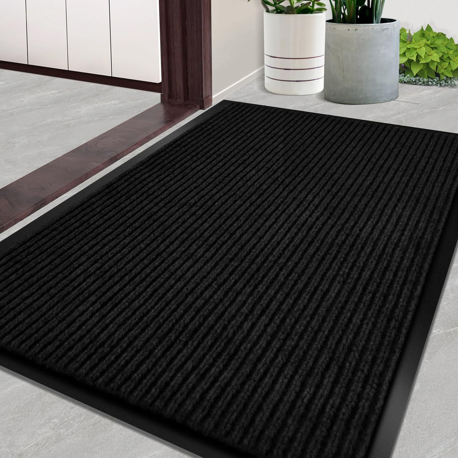 Door Mat Heavy Duty Outdoor Indoor Doormat Low Profile Front Door Mat Large 31X47 Inch Jet Black Entrance Welcome Mats Easy Clea