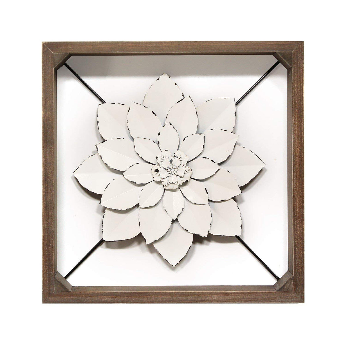 HomeRoots White Metal & Wood Framed Wall Flower