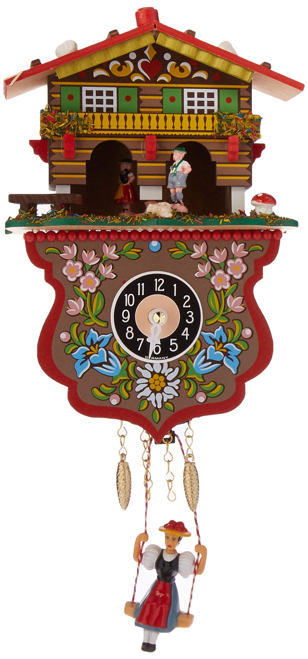 Alexander Taron Importer 235Sq Engstler Battery-Operated Clock-Mini Size-7.5" H X 5.25" W X 2.75" D, Brown