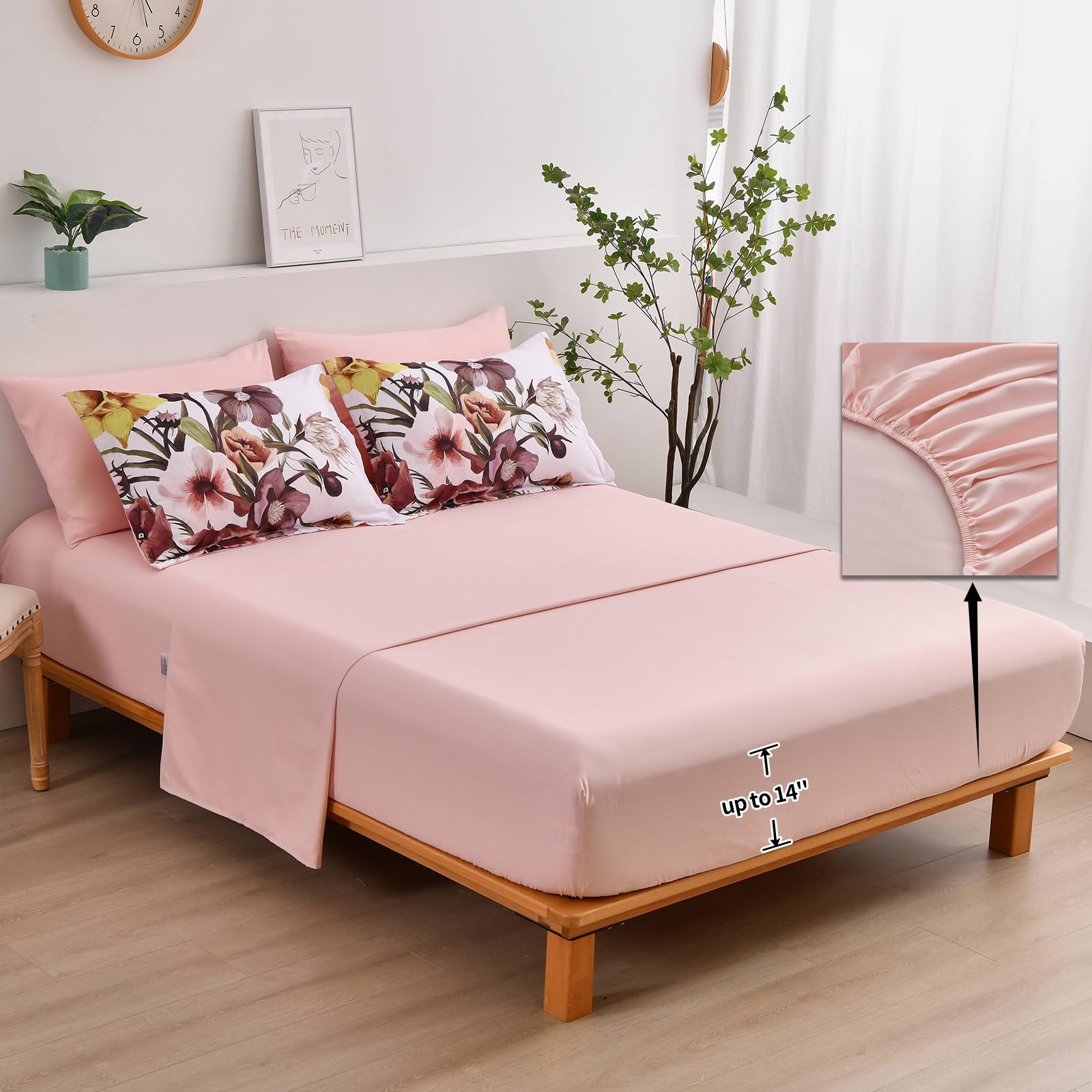 Luxudecor Floral Comforter Set King Size 7 Piece, Blush Flower Bed In A Bag, Elegant Floral Comforter With Sheet Set, Soft Micro