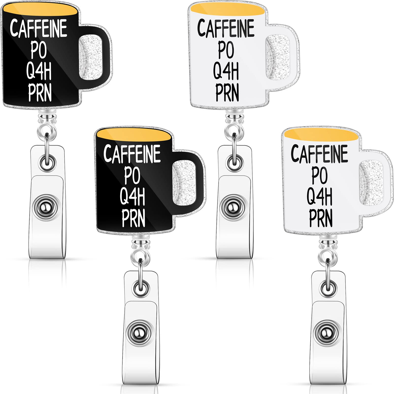 4 Pcs Caffeine Badge Reel Po Q4H Prn Funny Coffee Badge Reel Retractable For Nurses Doctor With Swivel Clip Name Nurse Id Badge