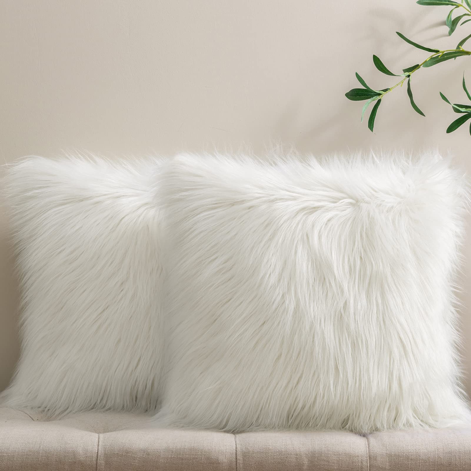 Phantoscope Pack Of 2 Faux Fur Striped Throw Decorative Pillow Cover Cushion Covers Luxury Soft Decorative Pillowcase Fuzzy Pill