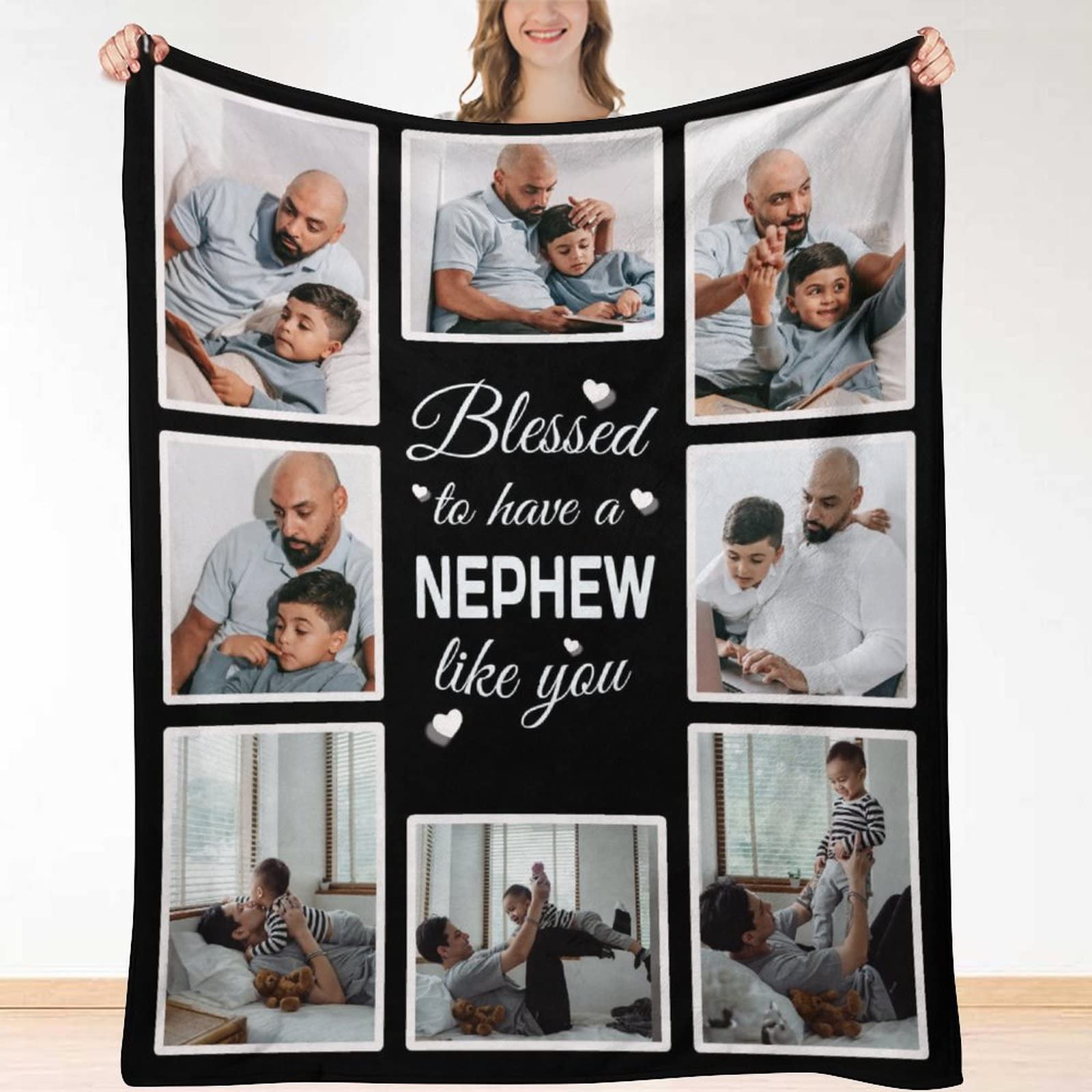 Huglazy Customized Blankets With Photos Text Personalized Picture Blanket For Nephew Gifts For Birthday Family Kids Custom Photo