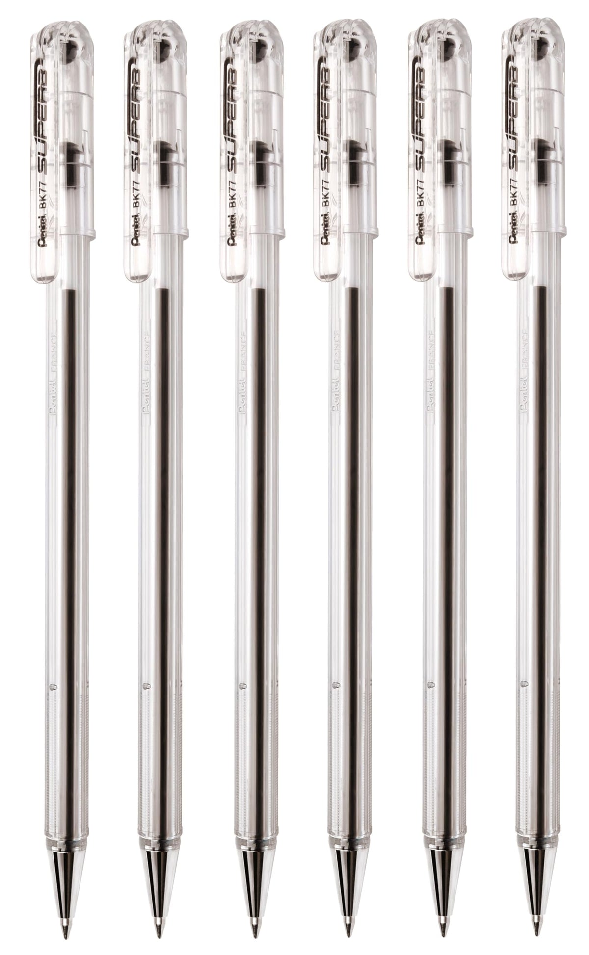 Pentel Black Superb Ballpoint Pen Ball Point Pens 0.7Mm Nib Tip 0.25Mm Line Width Fine Line Refillable Ink Bk77 (Pack Of 6)