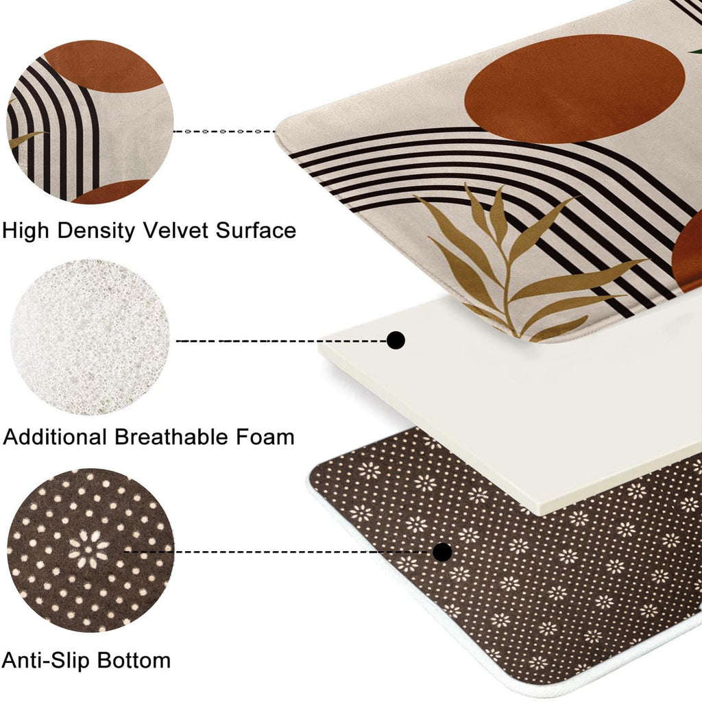 Tayney Boho Vintage Mid Century Shower Curtain Set, 4 Pcs 72x72, Abstract Geometric with Toilet Lid Cover & Non-Slip Rugs, 12 Hooks