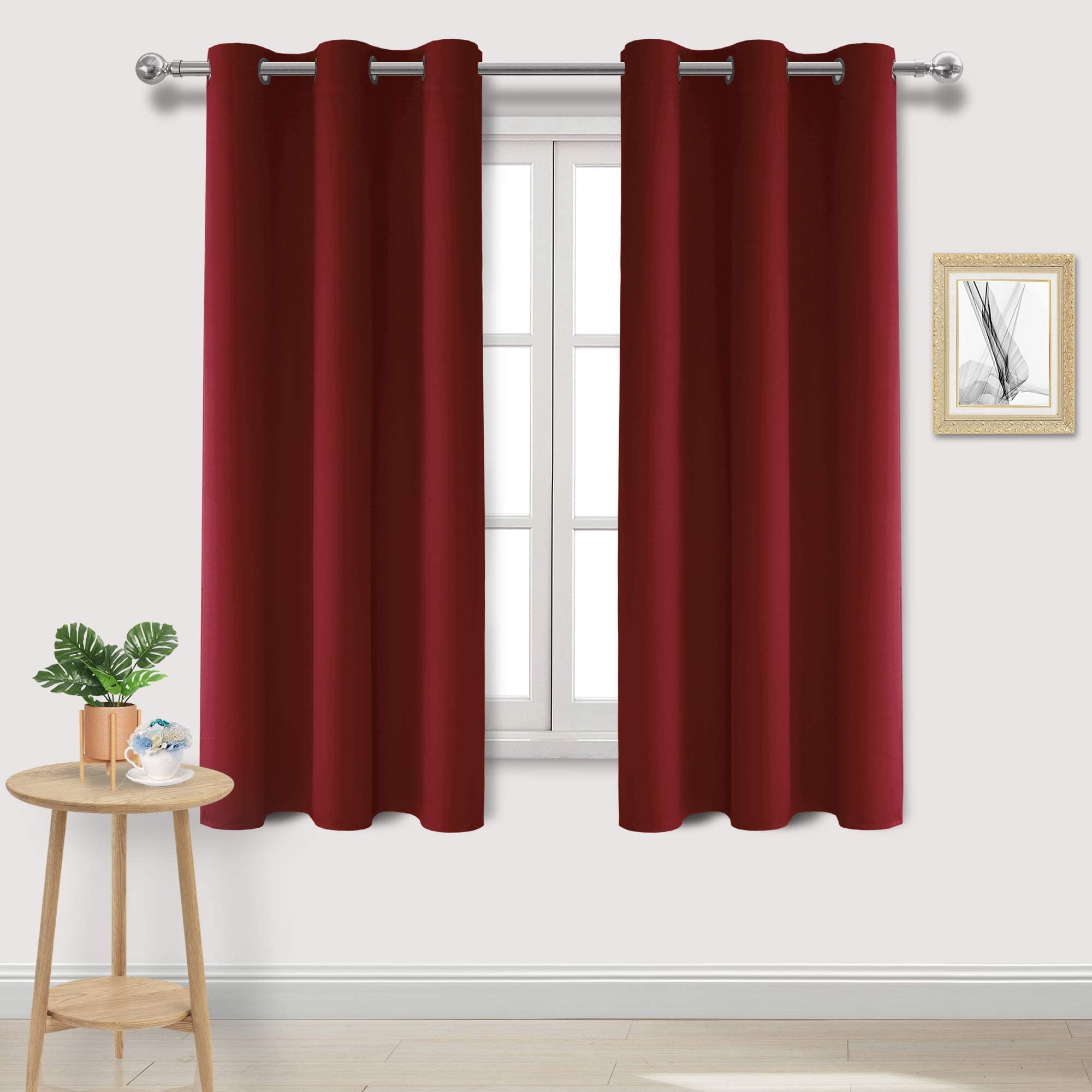 Dwcn Burgundy Curtains 63 Inch Length, Blackout Curtains For Bedroom, Living Room Curtains Drapes For Window Treatment - Burgund