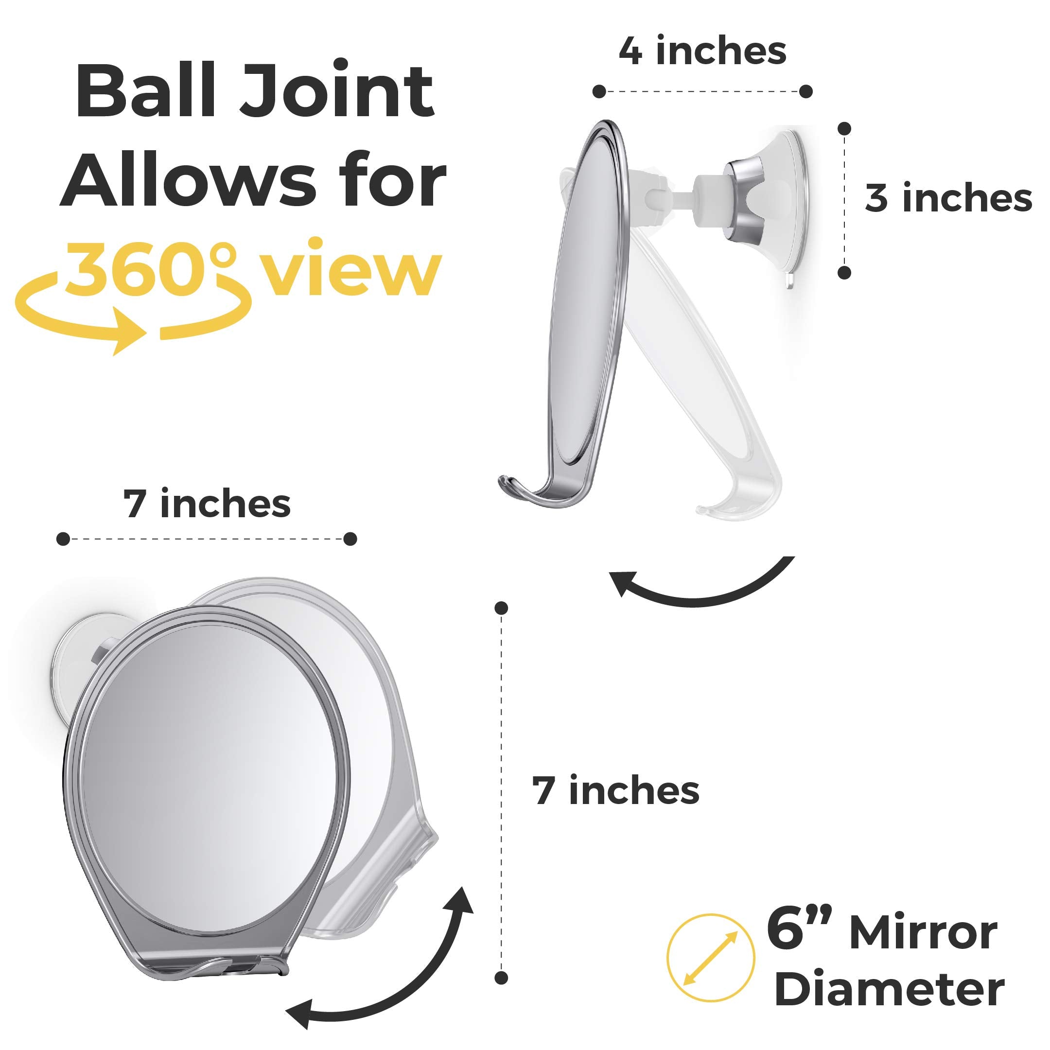 Honeybull Shower Mirror Fogless For Shaving - With Suction, Razor Holder For Shower & Swivel, Small Mirror, Shower Accessories,