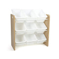 Humble Crew 9-Bin Toy Organizer - Journey Natural Wood with White Plastic Bins, 3-Tier Storage Solution for Kids Playrooms and 
