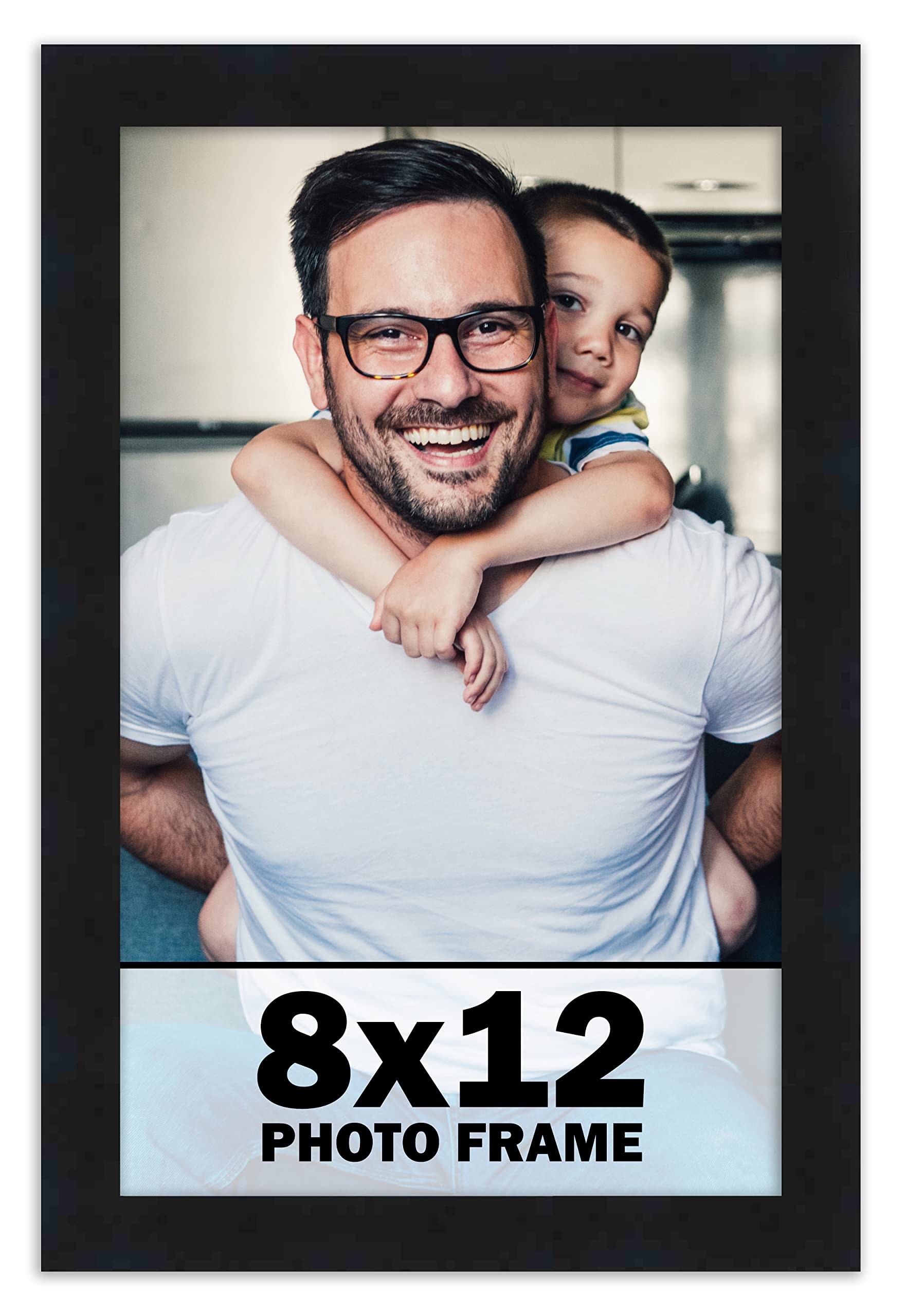 8x12 Frame Black Picture Frame - Complete Modern Photo Frame Includes UV Acrylic Shatter Guard Front, Acid Free Foam Backing Boa