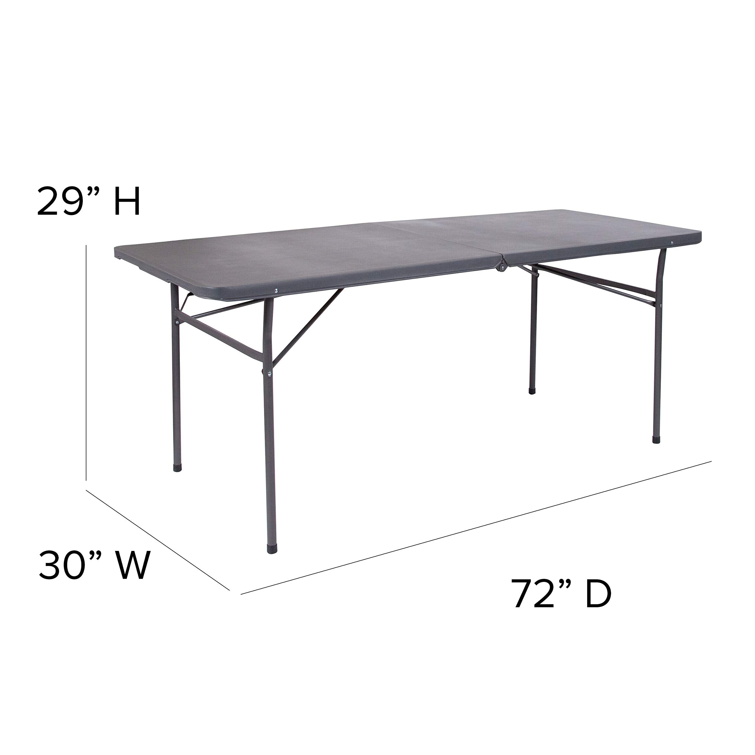 Flash Furniture 6' Rectangular Plastic Folding Event Table with Carrying Handle, Bi-Fold Portable Banquet Table for Indoor/Outdoor Events, Dark Gray