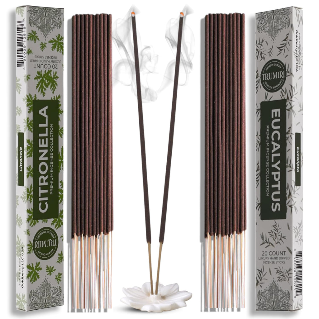 Trumiri Incense Sticks - Combo Pack of 40 Insence-Sticks - 20 Citronella + 20 Eucalyptus - Insenses - Insents - Incents - Inscen