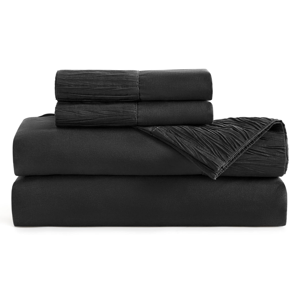 Bedsure Full Size Sheet Sets - Soft 1800 Sheets For Full Size Bed, 4 Pieces Hotel Luxury Black Sheets Full, Easy Care Polyester