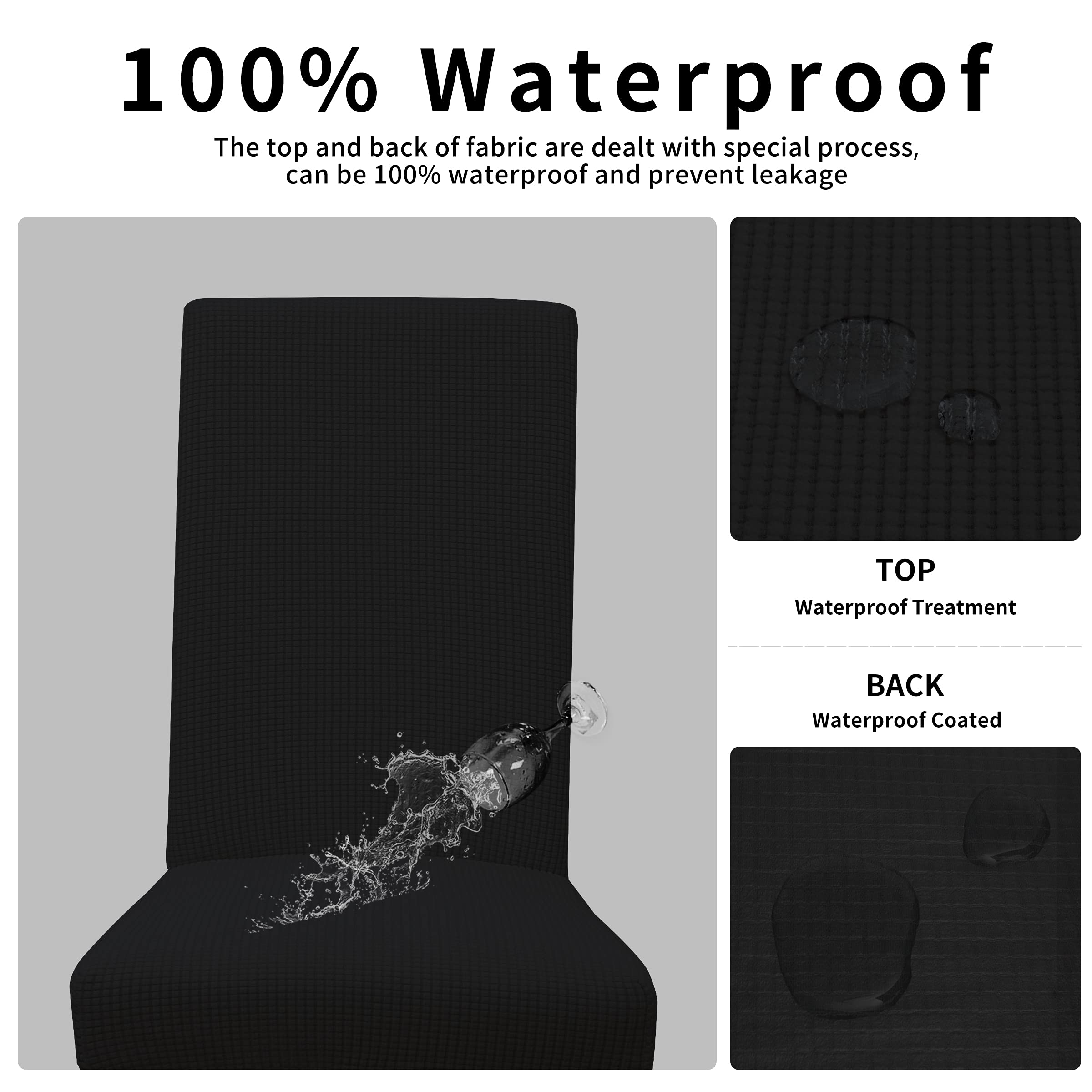 Easy-Going 100% Waterproof Dining Room Chair Cover Set Of 2, Stretch Jacquard Parson Chair Slipcover Removable Washable Chair Protector For Home, Restaurant, Banquet (Large, Black)