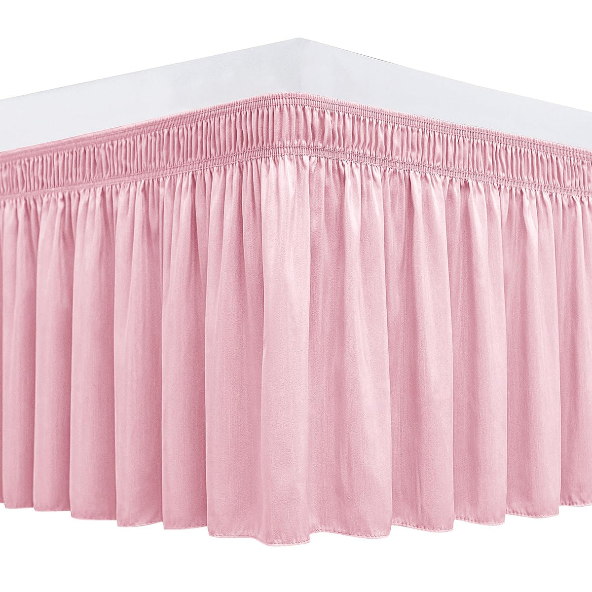 Biscaynebay Wrap Around Bed Skirts For Queen Beds 15' Drop, Pink Adjustable Elastic Dust Ruffles Easy Fit Wrinkle & Fade Resist