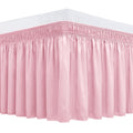 Biscaynebay Wrap Around Bed Skirts For Full & Full Xl Beds 15' Drop, Pink Adjustable Elastic Dust Ruffles Easy Fit Wrinkle & Fa