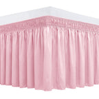Biscaynebay Wrap Around Bed Skirts For Full & Full Xl Beds 15' Drop, Pink Adjustable Elastic Dust Ruffles Easy Fit Wrinkle & Fa