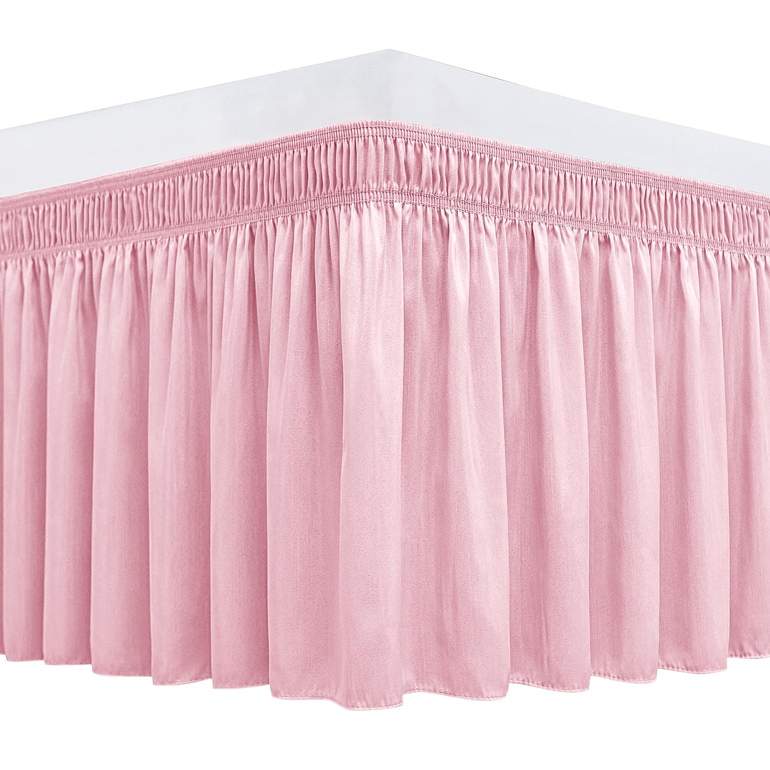 Biscaynebay Wrap Around Bed Skirts For Full & Full Xl Beds 15' Drop, Pink Adjustable Elastic Dust Ruffles Easy Fit Wrinkle & Fa