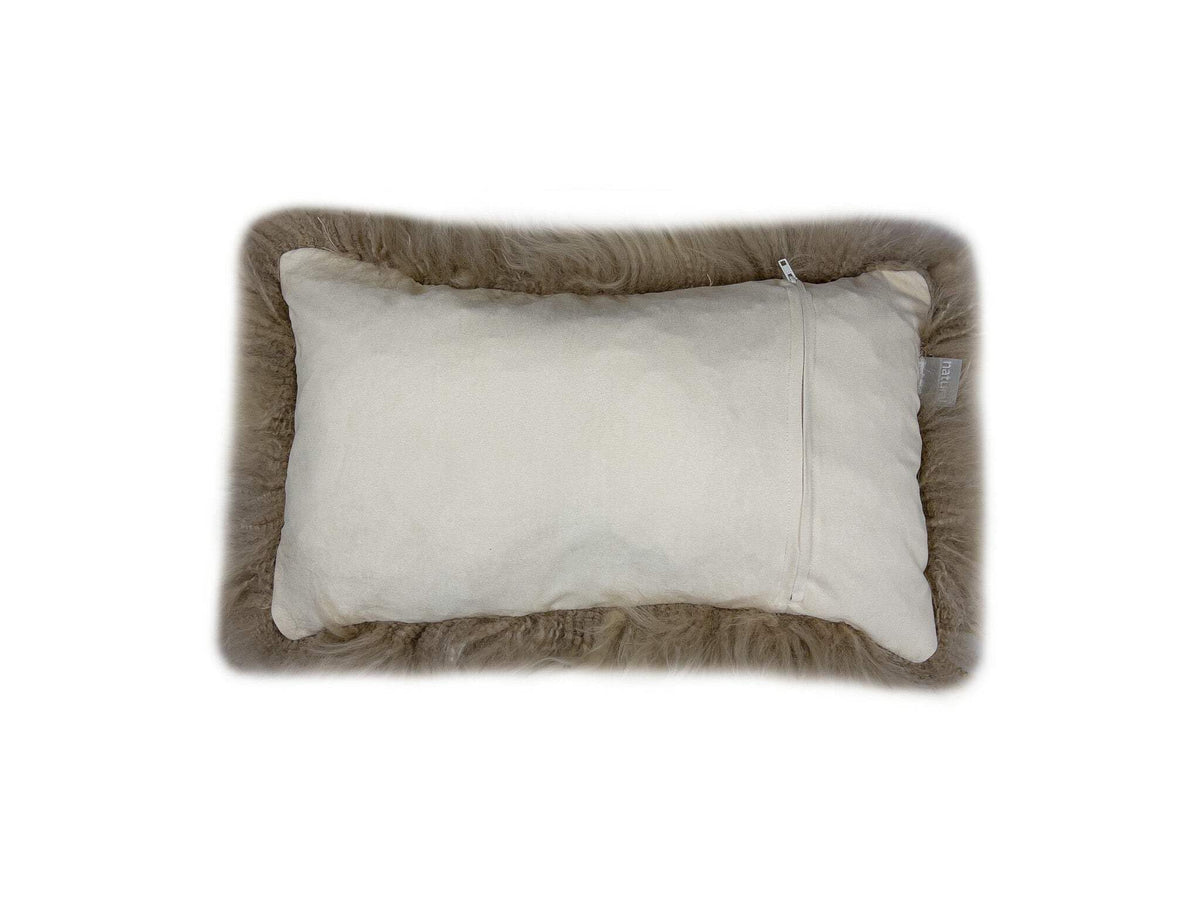 HomeRoots Sheepskin, Microsuede Backing, Zipper Closure Set of Two Taupe Natural Sheepskin Lumbar Pillows