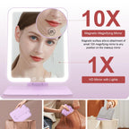 Gospire Travel Makeup Mirror With Lights And Magnification 10X, Portable Make Up Compact Tabletop Mirror With Adjustable Stand,