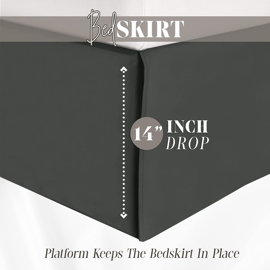 Elegant Comfort 1-Piece Solid Bed Skirt, 1500 Premium Hotel Quality Microfiber, Minimalist Design With A Modern Look- Easy Care,
