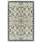 HomeRoots 508367 10 x 13 ft. Ivory Navy & Gold Oriental Power Loom Stain Resistant Rectangle Area Rug