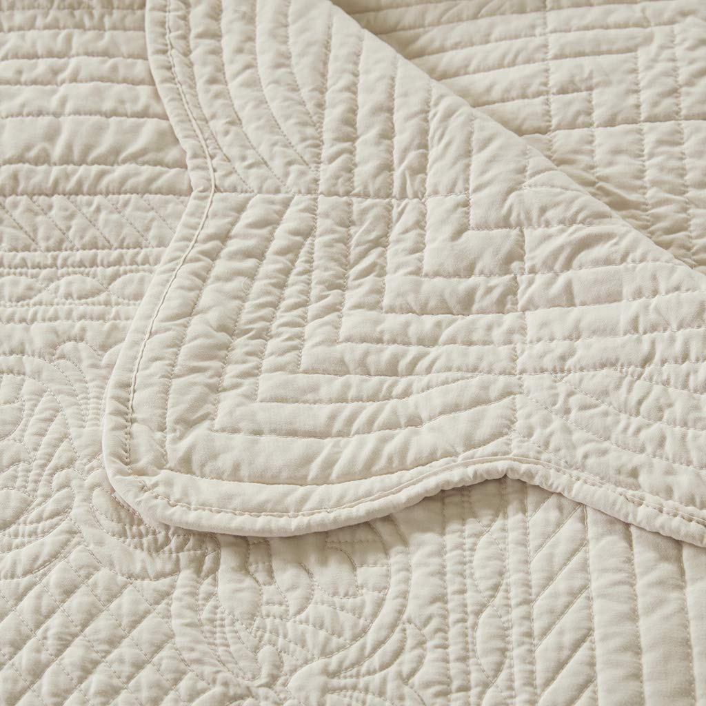 Madison Park Madison Park Luxe Quilted Throw Blanket - Damask Stitching Design, Cotton Filled Spread, Ultra Soft, Cozy Bedding For Living Room Couch, Sofa, Bed, 60X72', Scalloped Borders Cream