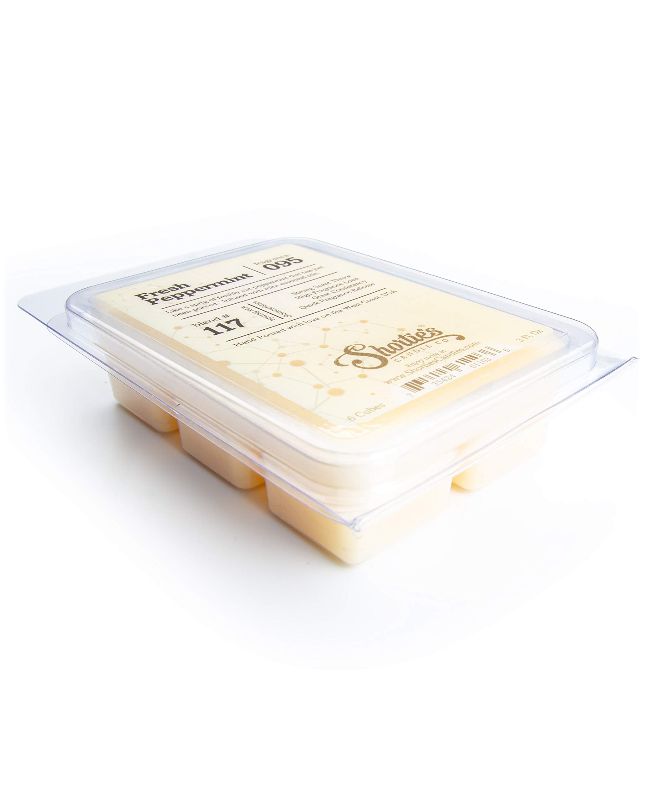 Shortie'S Candle Company Fresh Peppermint Wax Melts - Formula 117-1 Highly Scented 3 Oz. Bar - Made With Natural Oils - Christma