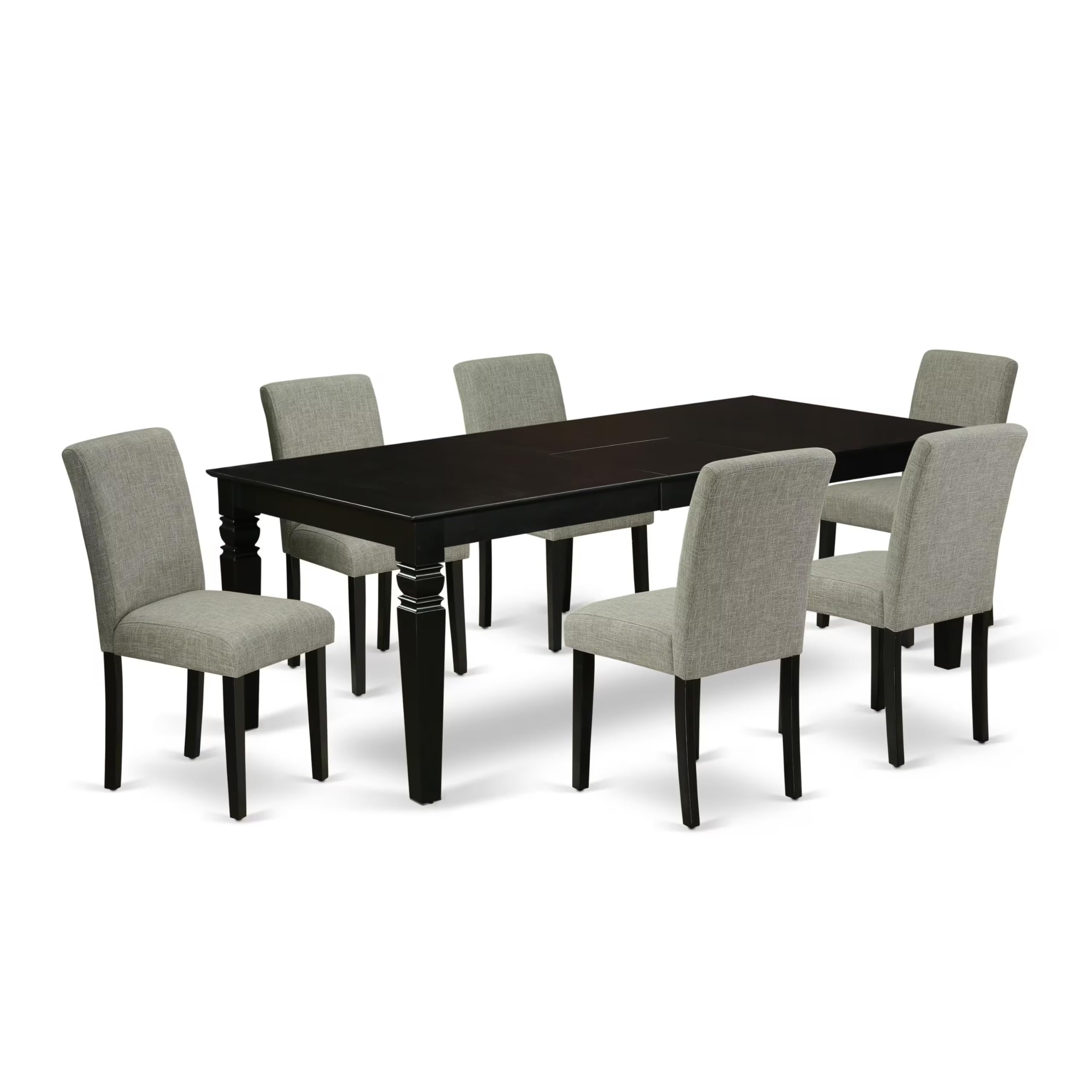 East West Furniture Lgab7-Blk-06 7 Piece Dining Room Table Set Consist Of A Rectangle Wooden Table With Butterfly Leaf And 6 Shitake Linen Fabric Upholstered Chairs, 42X84 Inch, Black