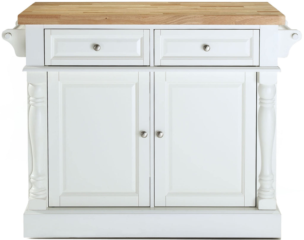 Crosley Furniture Oxford Butcher Block Kitchen Island, Microwave Stand, with Storage Shelves and Drawers, White