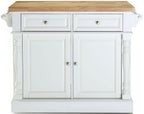 Crosley Furniture Oxford Butcher Block Kitchen Island, Microwave Stand, with Storage Shelves and Drawers, White