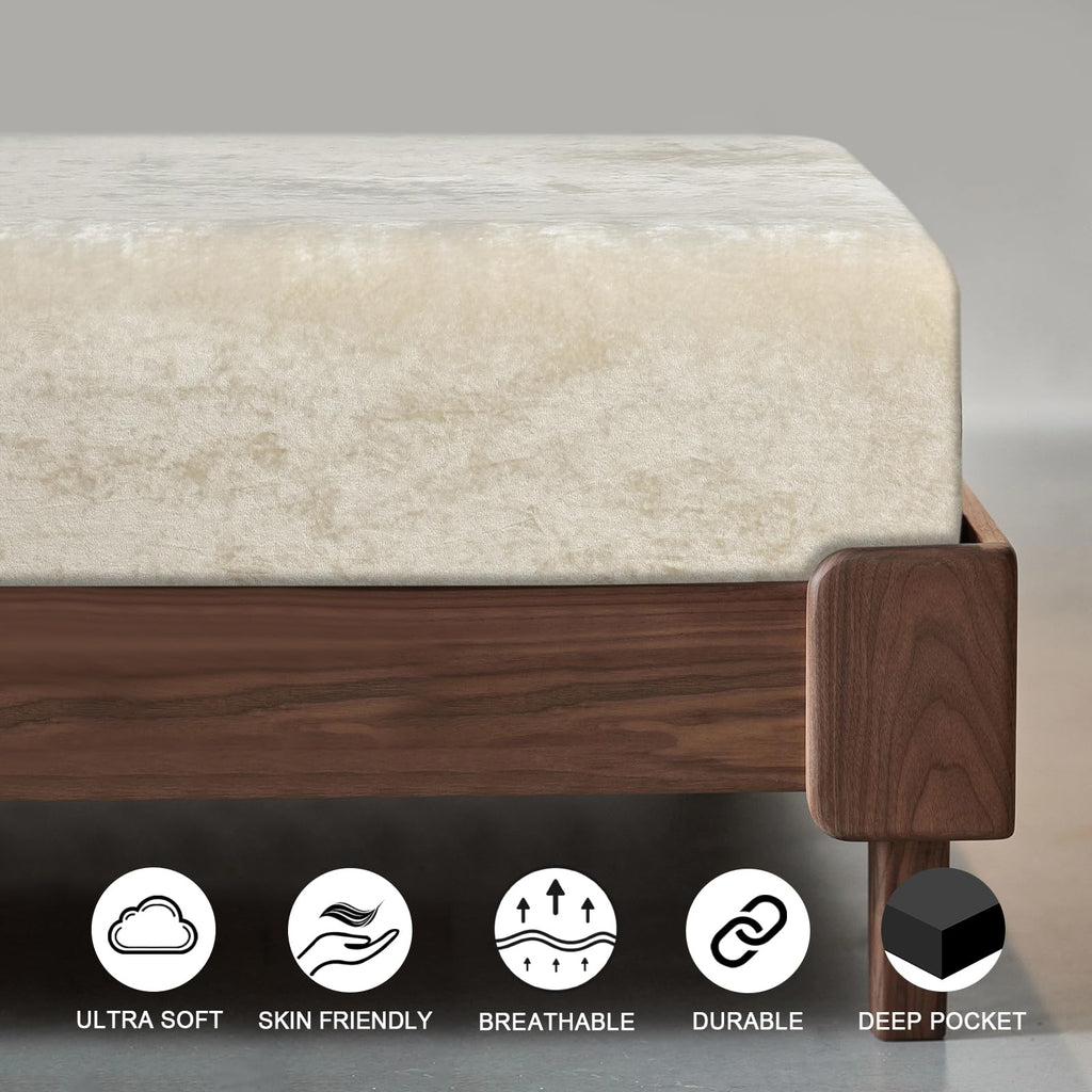 Phf Truly Velvet Fitted Sheet Only California King Size, Luxury Super Soft Cozy Comfy Fleece Bottom With 15' Deep Pocket, Suitable For Fall Winter And Spring, No Pillowcases, Sand