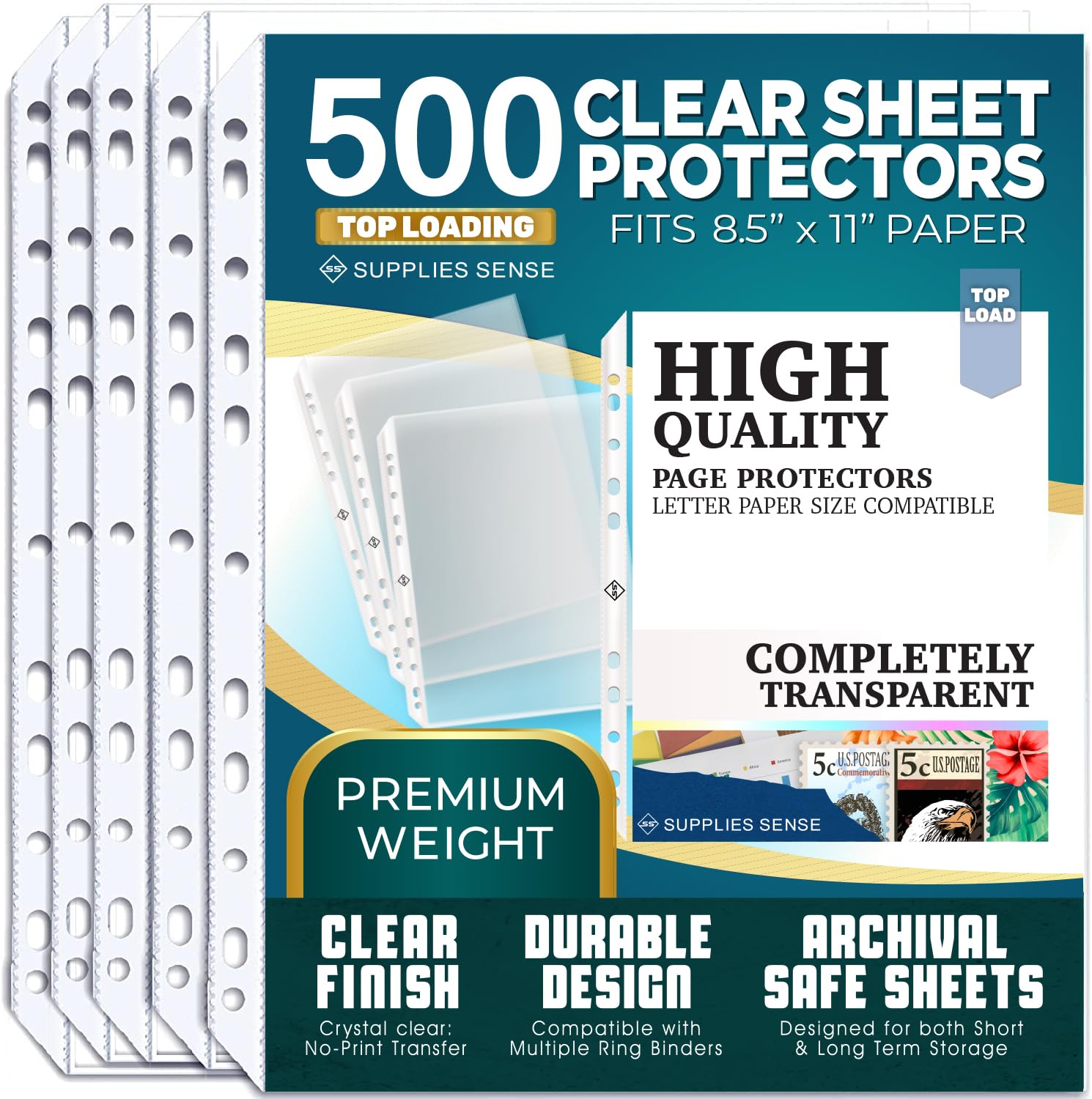 Sheet Protectors For 3 Ring Binder - 500 Premium Clear Plastic Page Protectors For 3 Ring Binder - Sleeves 8.5 X 11 For Paper &