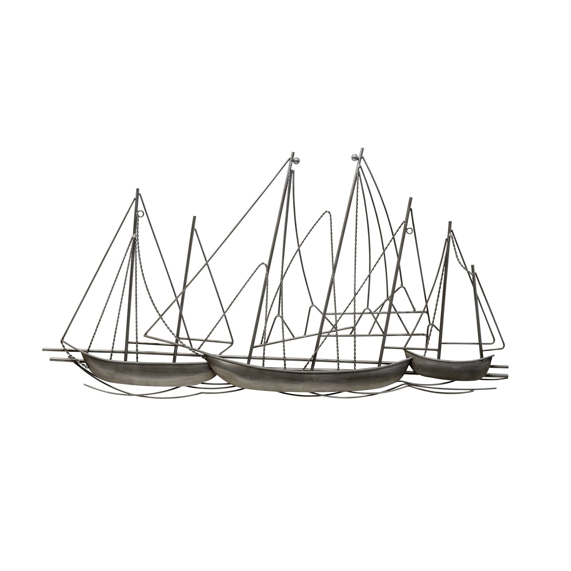 Stratton Home Decor Antique Silver Grand Sailboat Wall Decor | Metal Nautical Decor Accent Piece With Brushed Finish | Mountable Nautical Wall Decor To Elevate Any Room | 40.25”X1.75”X22.50”