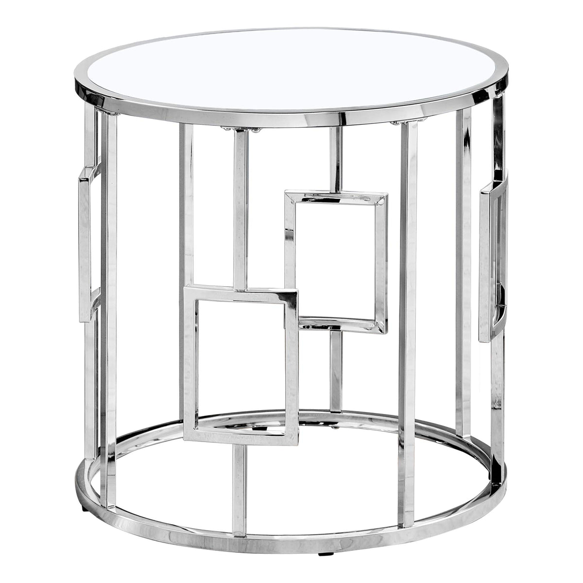 HomeRoots Clear Tempered Glass,Glass, Metal Chrome Metal with Tempered Glass Accent Table