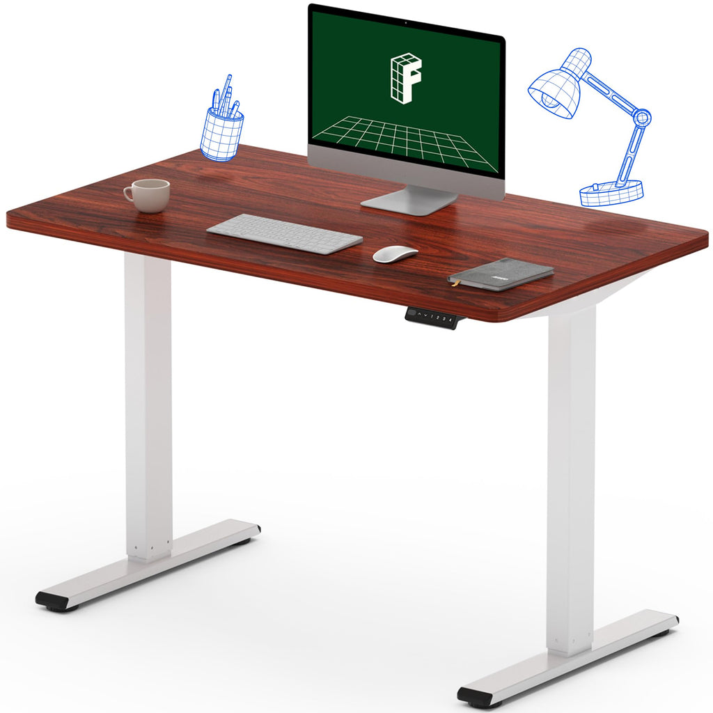 Flexispot En1 Essential Adjustable Height Desk Electric 40 Inch X 24 Inch Whole-Piece Desktop Small Standing Desk Ergonomic Memory Controller (White Frame + 40 Inch Mahogany Desktop)