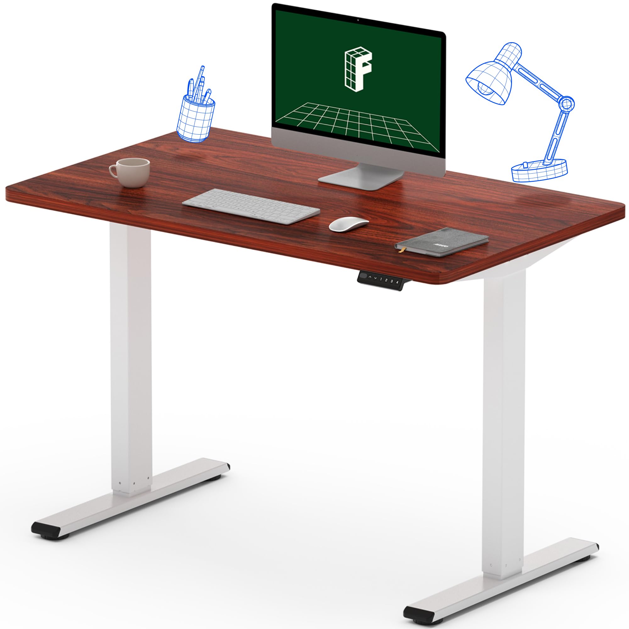 Flexispot En1 Essential Adjustable Height Desk Electric 40 Inch X 24 Inch Whole-Piece Desktop Small Standing Desk Ergonomic Memory Controller (White Frame + 40 Inch Mahogany Desktop)
