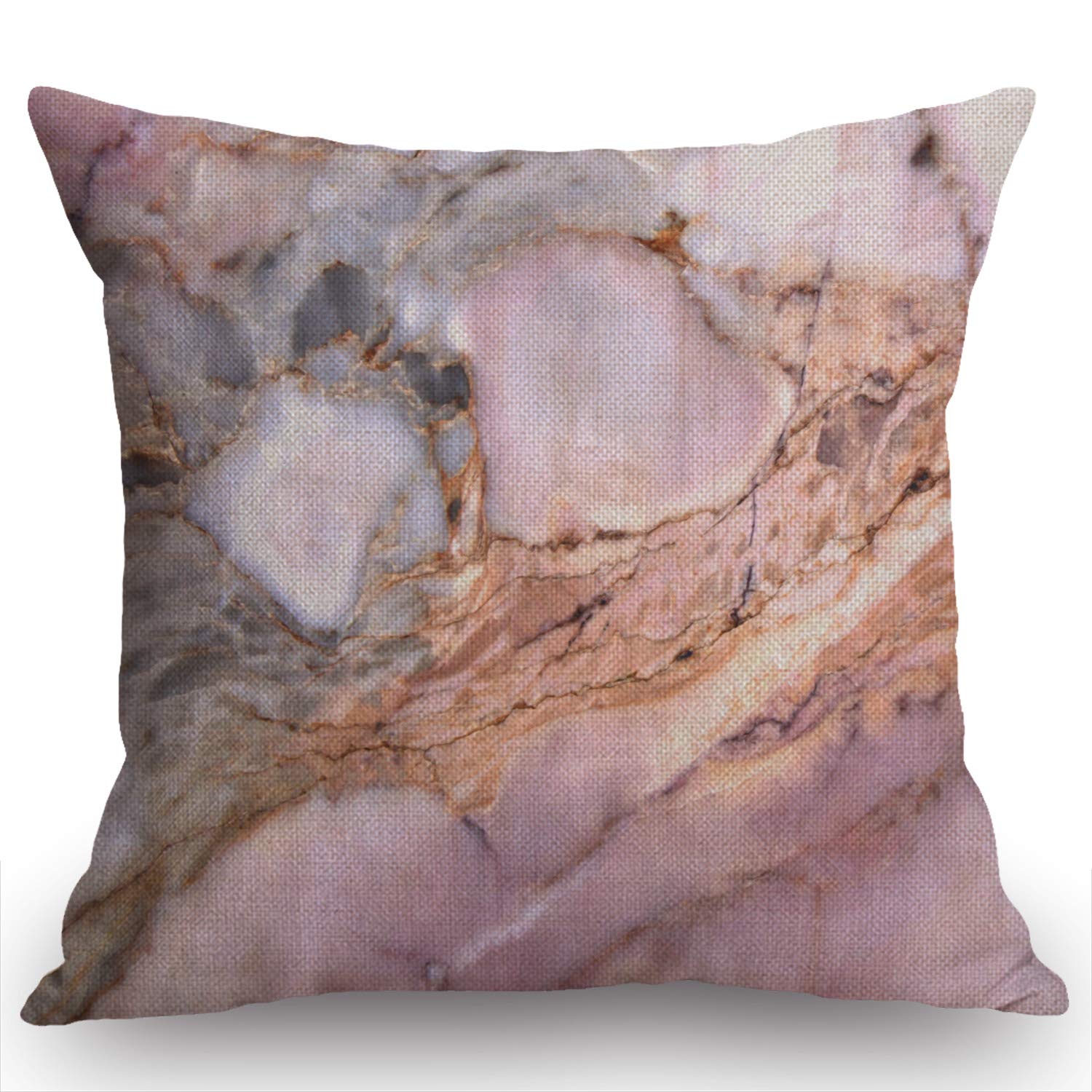 Swono Pink Marble Decorative Throw Pillow Cover Case,Marble Cotton Linen Outdoor Pillow Cases Square Standard Cushion Covers For