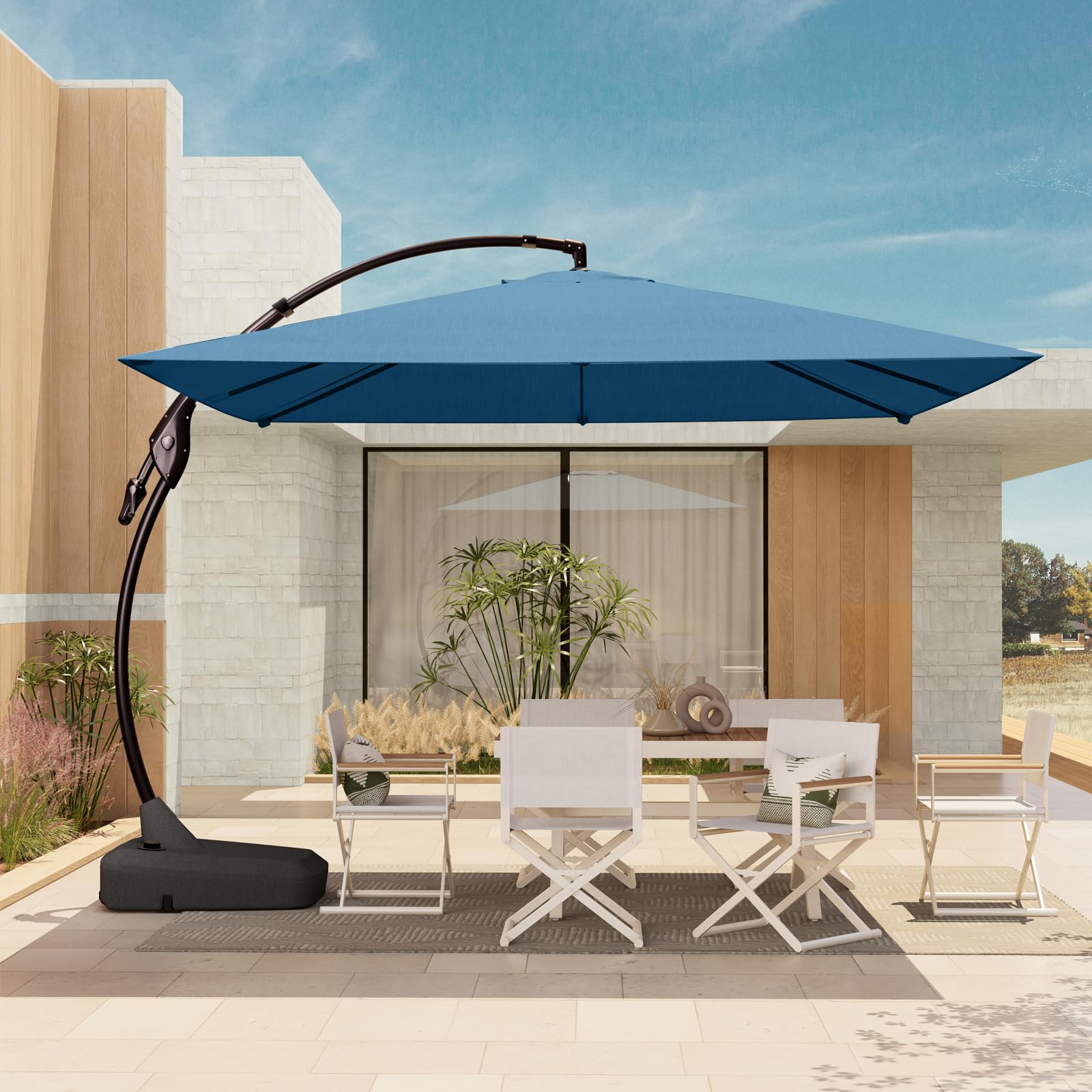 Grand Patio 10X10 Ft Sunbrella Offset Umbrella With Base Outdoor Square Aluminum Cantilever Umbrella With Easy Tilt Adjustment (