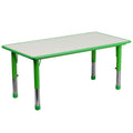 Flash Furniture Wren 23.625W x 47.25L Rectangular Green Plastic Height Adjustable Activity Table with Grey Top