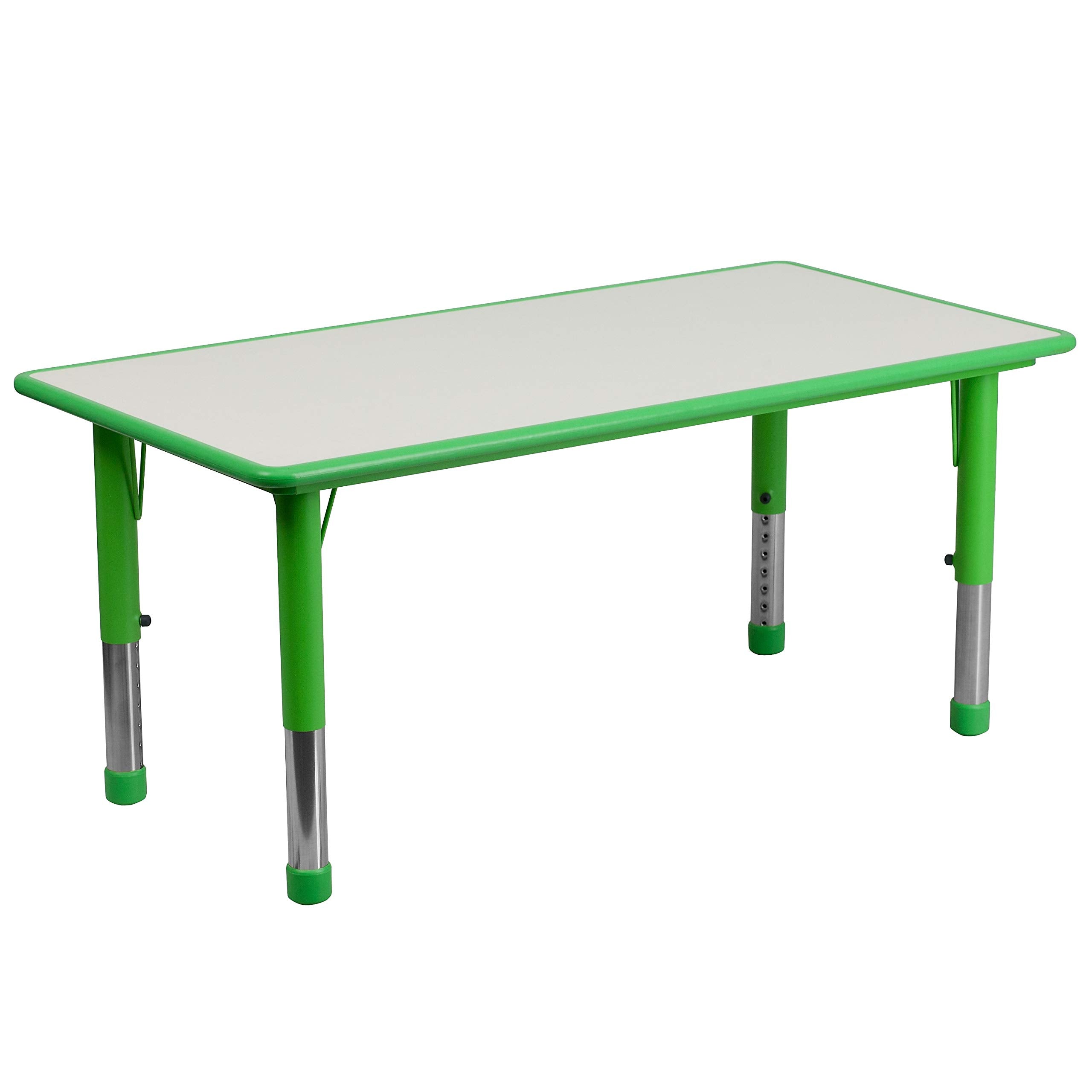 Flash Furniture Wren 23.625W x 47.25L Rectangular Green Plastic Height Adjustable Activity Table with Grey Top