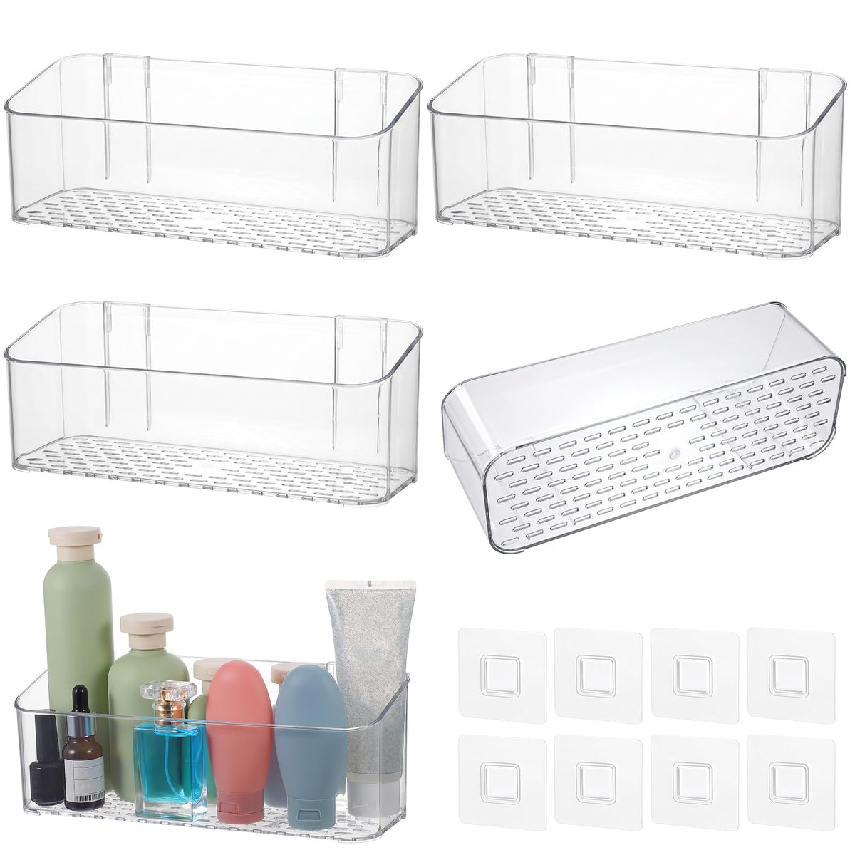 4 Pack Adhesive Cabinet Door Organizer, Bathroom Cabinet Door Organizer Bins for Inside Cabinets Doors Storage, Clear Wall Mount