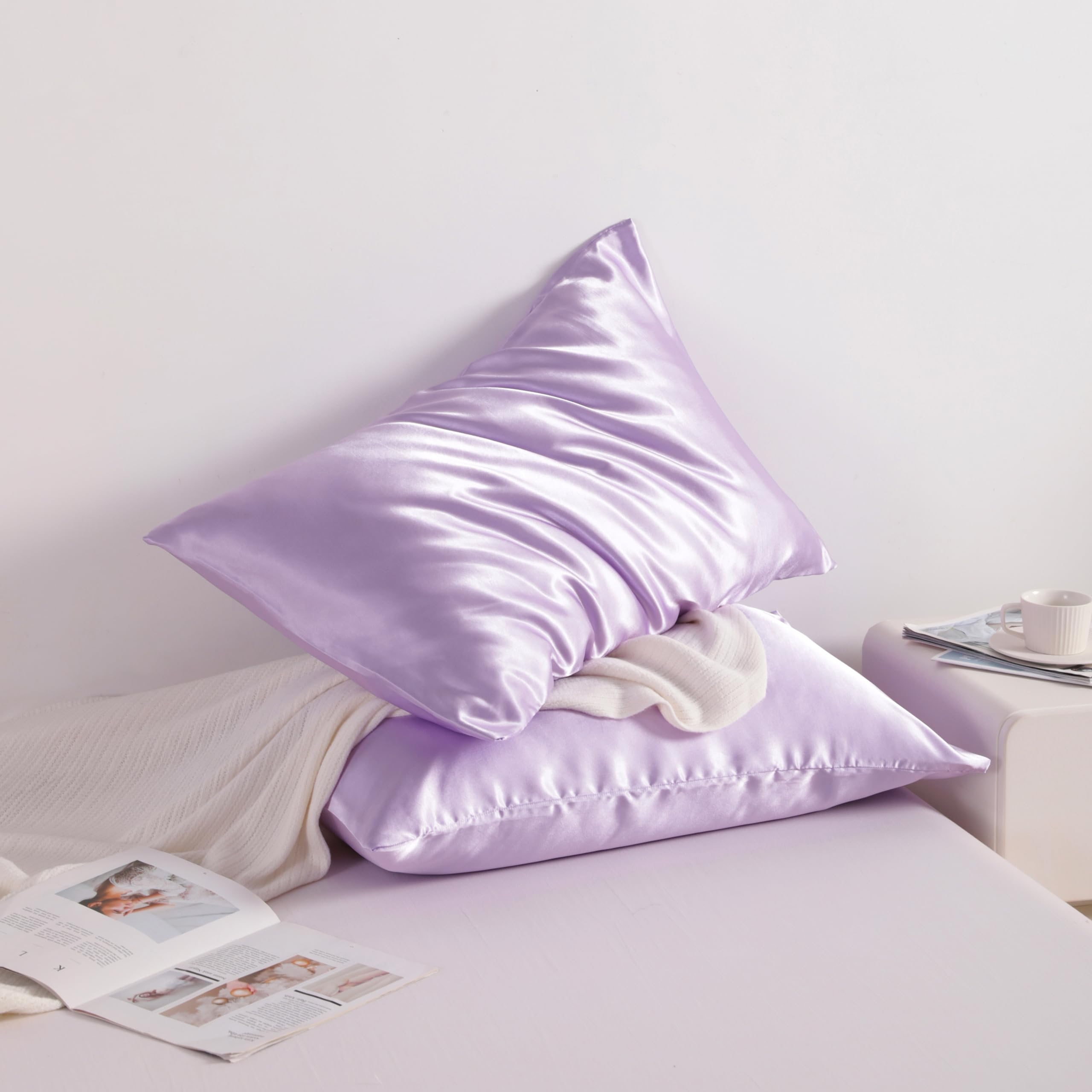 Ntbay 2 Pack Satin Queen Pillowcases For Hair And Skin, Luxurious And Silky Pillow Cases With Envelope Closure, 20X30 Inches, Light Purple