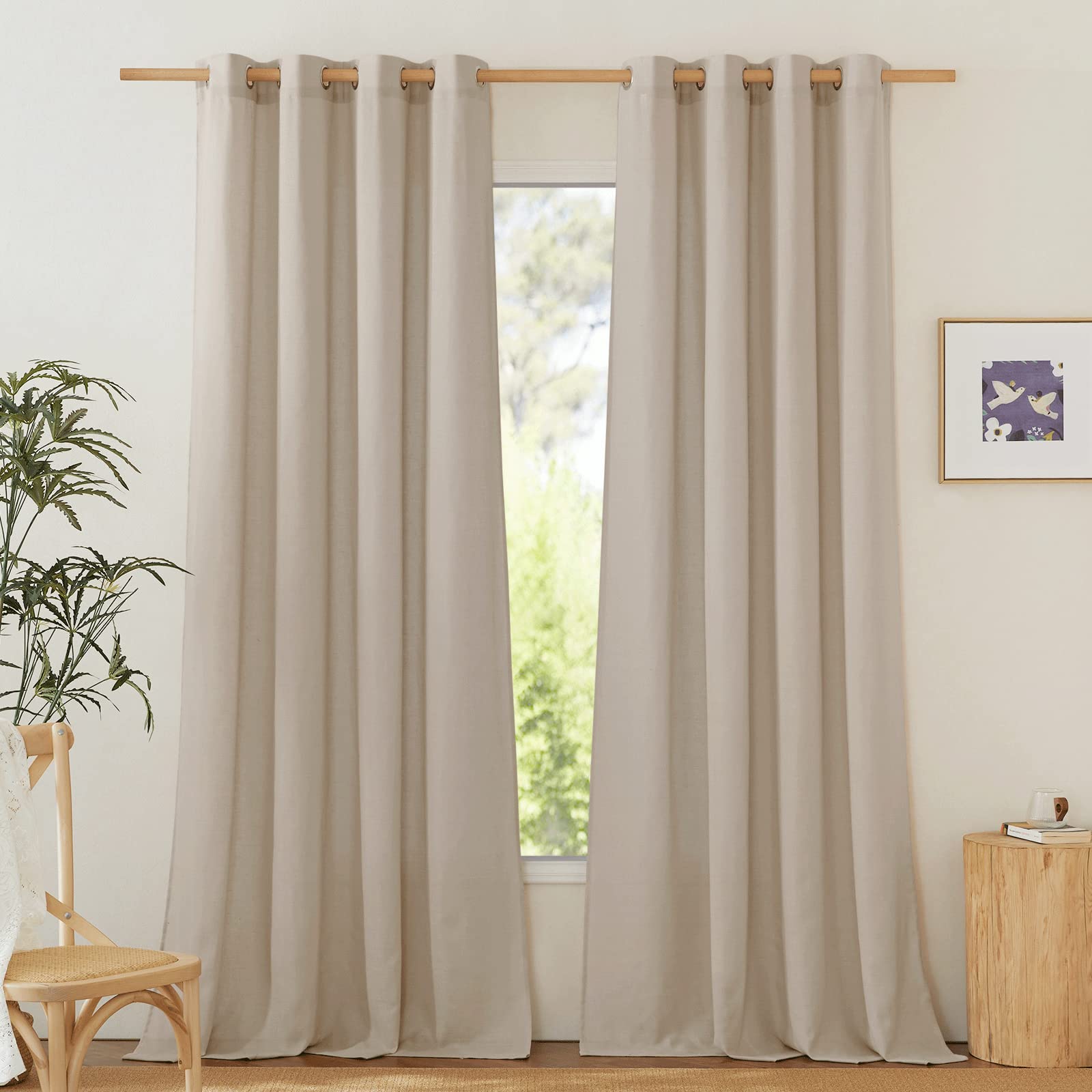 Nicetown Thick Taupe Linen Curtains 90 Inch Length 2 Panels Set, Grommet Semi Sheer Window Treatments Privacy Added With Light Filtering Drapes For Bedroom/Living Room, W55 X L90, 2 Panels