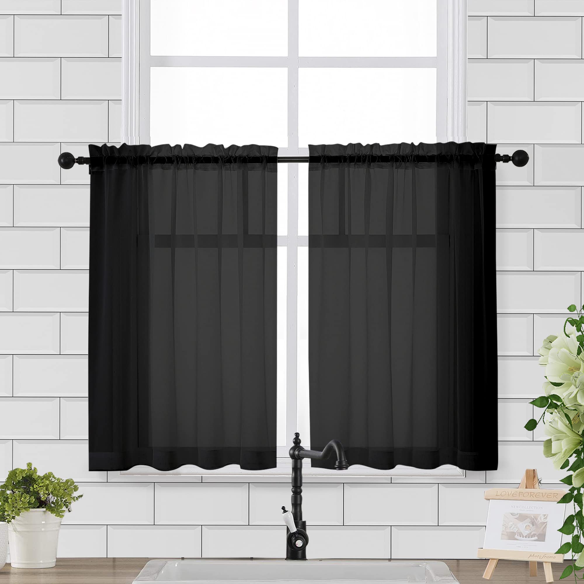 Chyhomenyc Window Sheer Curtains Tier Pair 36in Length, Short Voile Sheer Window Curtians for Small Window Bathroom Cafe Living 