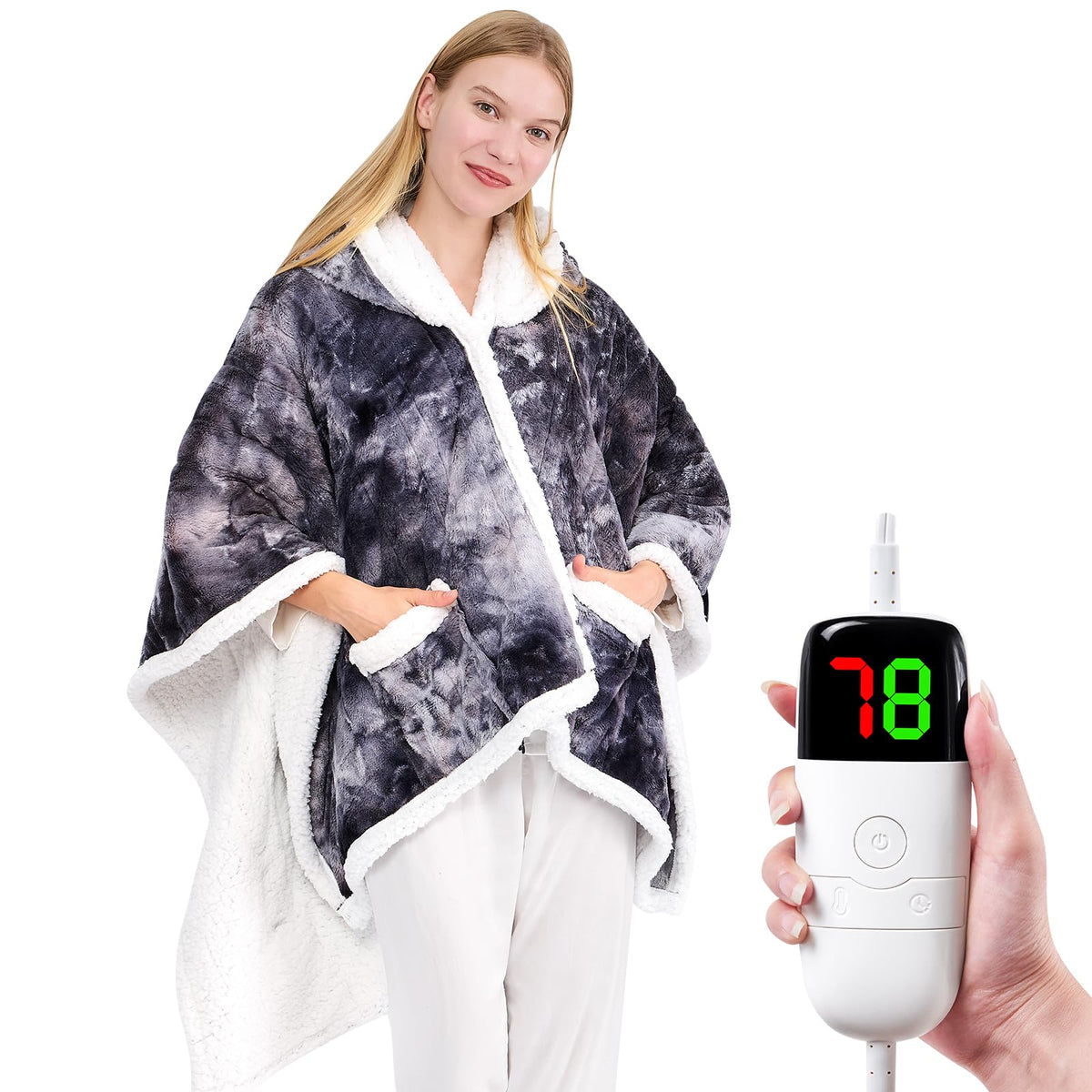 Greenoak Wearable Heated Throw Blanket Electric Shawl-Heated Robe Poncho Blanket Hoodie For Adult, Winter Gifts For Mom Women Gi