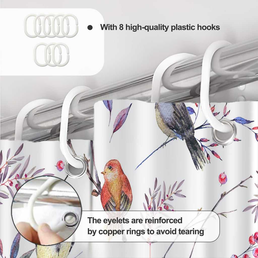 Awert Bird Shower Curtain With Hooks Colorfur Cheery Birds On Tree Branch Shower Curtain For Bathroom Waterproof Fabric Bathroom